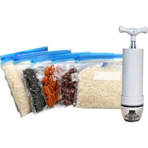 5 Pcs Mixed Size Clear Seal Bag With Pump Set Home Vacuum Food Storage Bags Fresh Keeping Zipper Meat Vegetables Fruits Seal Bag