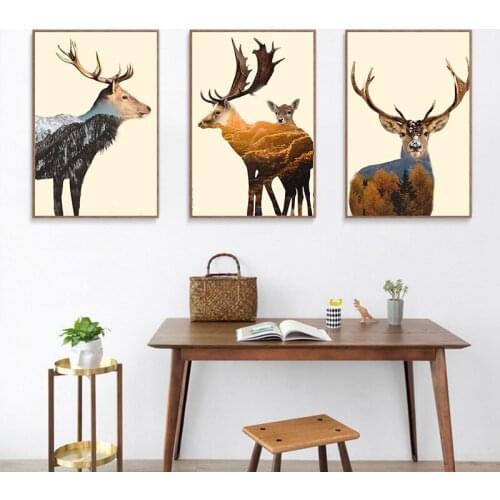 Nordic Canvas Painting Abstract Home Decor Animal Elk Deer Poster Print Living Room Bedroom Art Scenery Picture Backdrop Decor