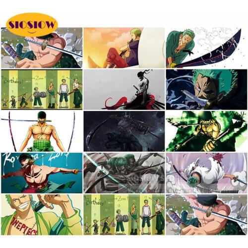 DIY One Piece 5D Diamond Painting Cross Stitch Zoro Swords Anime Full Square Diamond Mosaic Embroidery Decor Room Gifts For Men