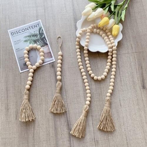 Wooden Home Decoration Handmade Garland With Jute Rustic Tassel Wood Bead Garlands For Wall DIY Home Decoration