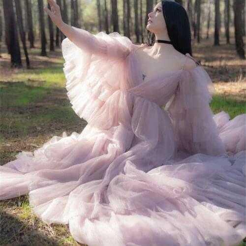 Elegant Maternity Dresses Ruffles Puffy Skirts Pregant Women Gown for Photoshoot Boudoir Lingerie Bathrobe Nightwear Baby Shower