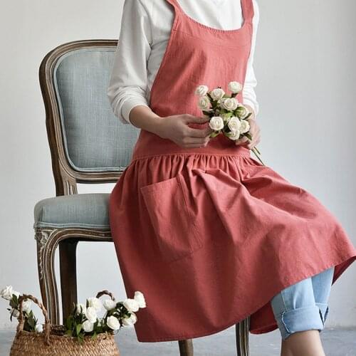 Red Pink Yellow Cotton Linen Apron Florist Artist Painter Craft Work Wear Waitress Barista Pastry Catering Event Uniform D88