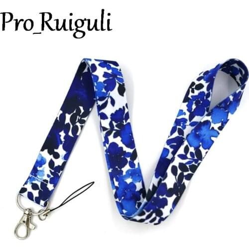 100pcs Purple flowers Neck Strap Lanyard keychain Mobile Phone Strap ID Badge Holder Rope Key Chain Keyrings cosplay Accessories