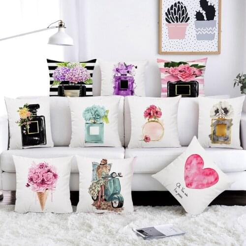 Perfume Bottles Plush Hand painted flowers cushion cover Sofa Pillow Case Home de Decor Throw/Couch Pillowcase decoration salon