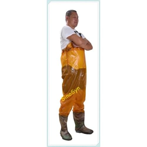 FQW1903 Yellow Working Outdoor Fishing Safty Chest/ Waist Wading 0.8MM Oxford Pants with Rain Boots