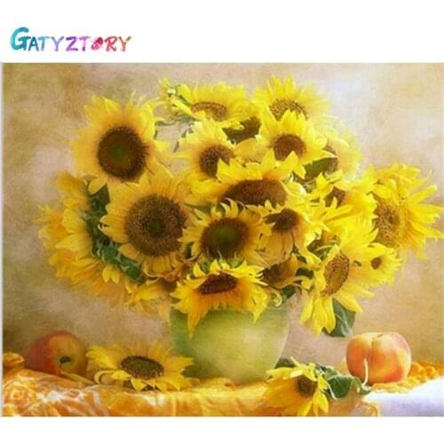 Gatyztory Framed Paint By Numbers For Adults Sunflower Coloring By Numbers Canvas Painting Acrylic Paints Home Decor