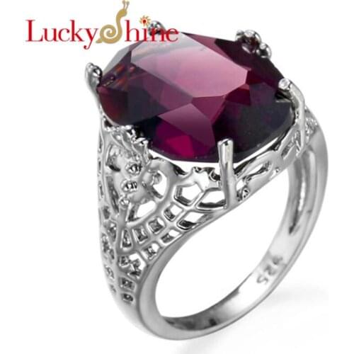 Classic AAAA Fire Oval Rose Crystal Cubic Zirconia Silver Rings Wedding Rings for Women Party Holiday Christmas Gifts