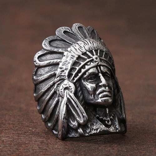 Vintage Indian Chief Rings For Men 316L Stainless Steel Biker Mens Ring Huge Punk Hip Hop Ring Fashion Jewelry Gift
