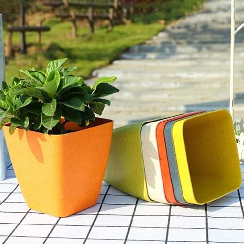 Nordic Style Square Flowerpot Solid Color Plant Container with Tray Office Decor
