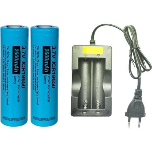 PKCELL 2Pcs 3.7V 2600mAh ICR 18650 Lithum Battery Rechargeable Batteries +1pcs 18650 Battery Charger EU Plug