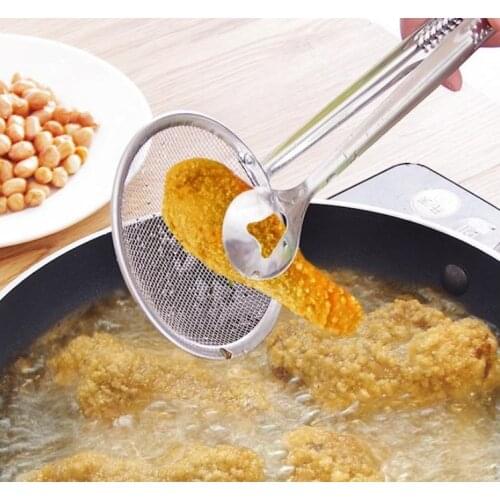 Stainless Steel Filter Spoon Kitchen Oil-frying Filter Basket With Clip Multi-functional Kitchen Strainer Accessories Tools