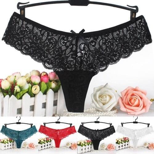 Fashion Lace Panties Women Translucent Briefs Solid Color T Back Underpants Ladies Low Waist Bowknot Thong Underwear трусики