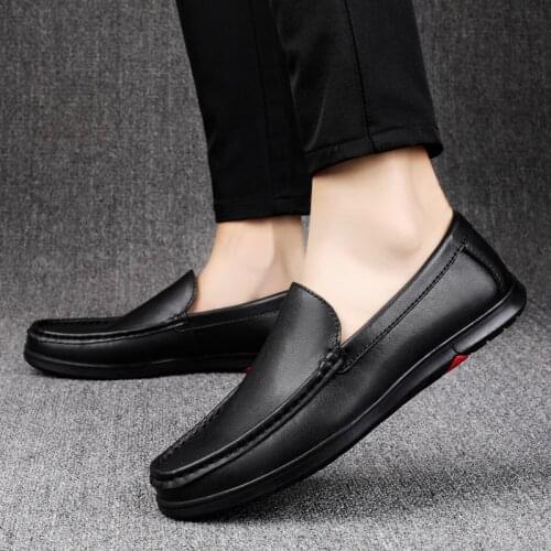 Fashion Genuine Leather Shoes Men 2021 New British Casual Shoes Mens Soft Sole Wear-Resistant Business Mens Loafers Breathable