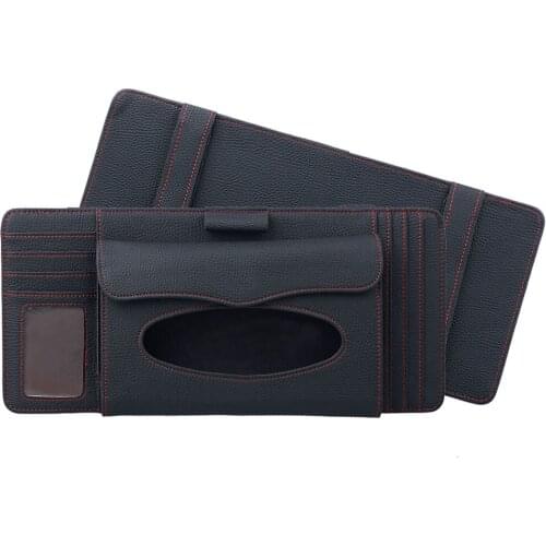 Fashion PU Leather Luxury CD Holder Car Sun Visor CD DVD Disk Card Case with Tissue Box Multifunctional Storage Holder Clip Bag