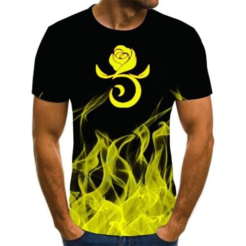 Summer cotton flower 3D printing t-shirt mens round neck elastic solid color new top clothing casual T-shirt mens T-shirt 6XL