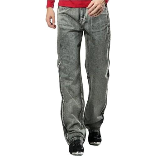 2021 Autumn Baggy Men Jeans Straight Large Size Elasticity Wide Leg Denim Pants Loose Hip Hop Skateboard Gray Leisure Trousers