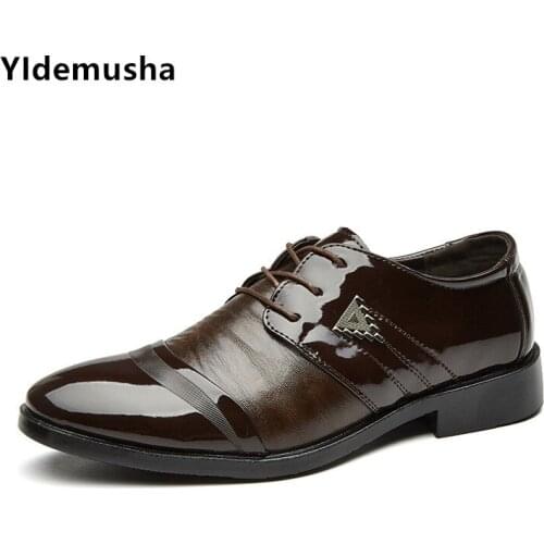 2020 New Black Brown New Fashion Men Casual Pointed Top Formal Business Male Wedding Dress Flats Oxfords Men PU Leather Shoes