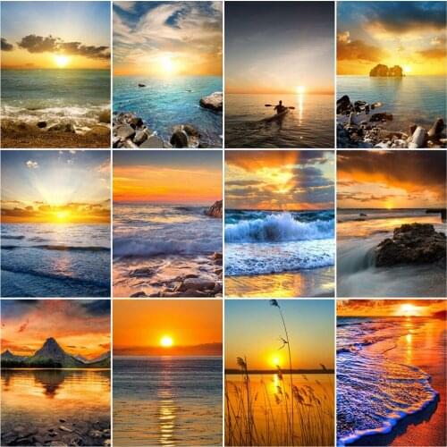 AZQSD Picture By Numbers Landscape Drawing On Canvas DIY Frame Beach Kits For Adults Children Unique Gifts