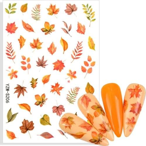 1pcs Gold Maple Leaf Nail Stickers Black Snake Cat Alien Butterfly Lips Tattoo Manicure Dragon Adhesive Nail Decal Slider Tool