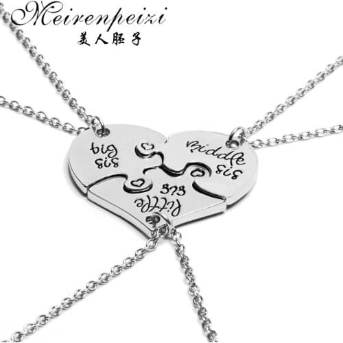 Friends Sister Necklace For 3 Big Sis Middle Sis Little Sis Broken Heart Puzzle Pendant Necklace Family Jewelry Christmas Gift