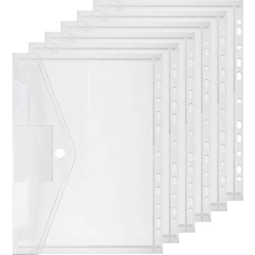 6Pcs A4 Plastic Filing Pockets, Waterproof 11 Holes Transparent High-resistance Perforated Pockets for School Life Office
