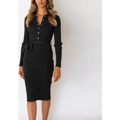 Sweater Dress Women 2021 New Mediumn Long Hedging Knitted Dress Ladies Autumn Winter Long Sleeved Slim Slimming Lace Up Dress