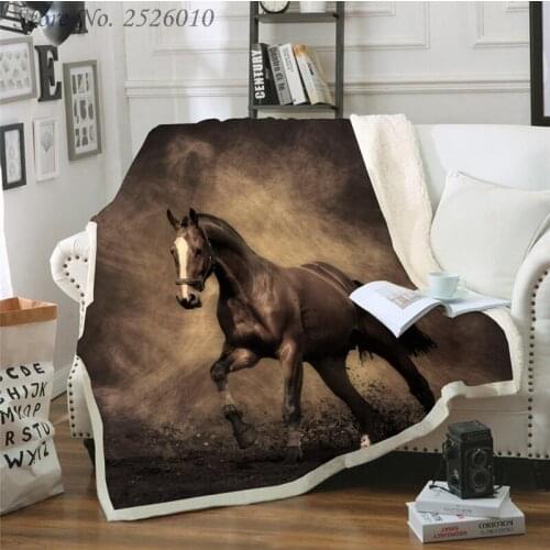 Throw Blanket Galloping Horses 3D Velvet Plush Blanket Bedspread for Kids Girls Sherpa Blanket Couch Quilt Cover Travel 02