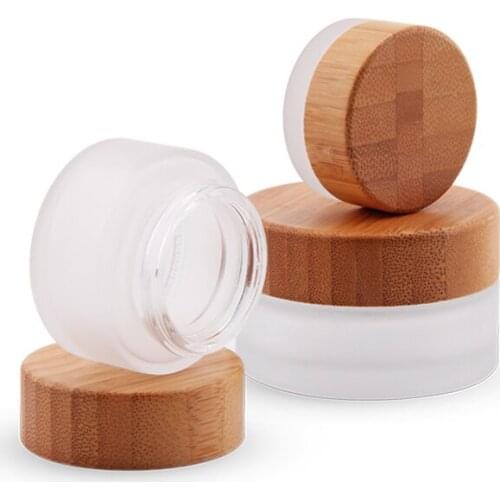 15g Recycled Glass Jars Cosmetics Cream 15g Clear Frosted Glass Jar with Bamboo Lid Skin Care Cream Eye Face Cream Jar