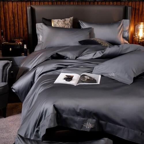 Luxury European Bedding Set Fitted Sheet Modern King Size Slick Taupe Home Bedding Set Satin Parure De Lit Home Textile DG50BS