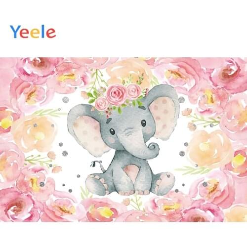 Pink Flower Elephant Leaves Wreath Baby Play Birthday Party Photocall Photography Backdrops Photographic For Photo Studio