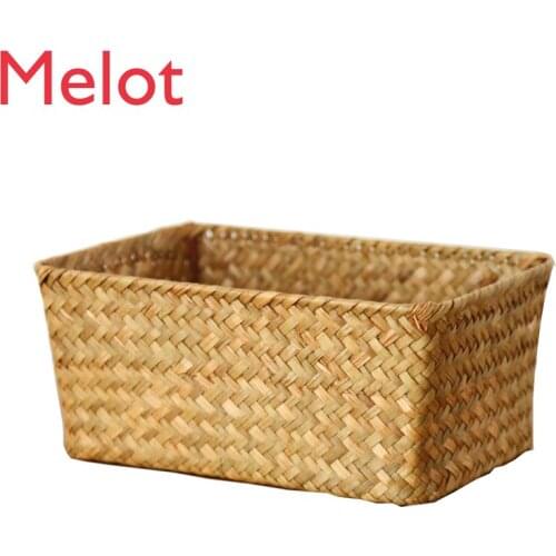 Handmade Seaweed Storage Basket Box Rattan and Bamboo Weaving Straw Woven Desktop Living Room Coffee Table Basket Kitchen Woven