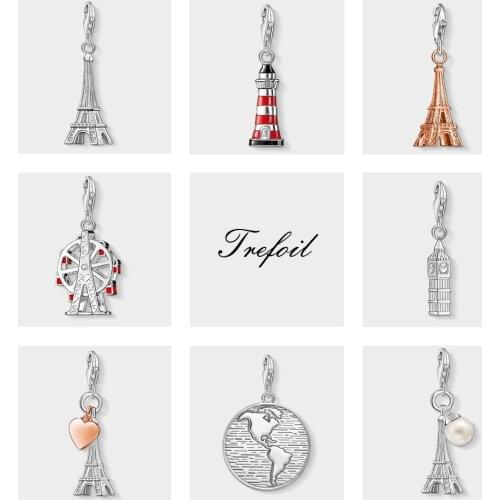 Eiffel Tower Big Ben Globe Charms Pendant,Original Jewelry 925 Sterling Silver Classic Gift For Women Men Fit Bracelet Necklace