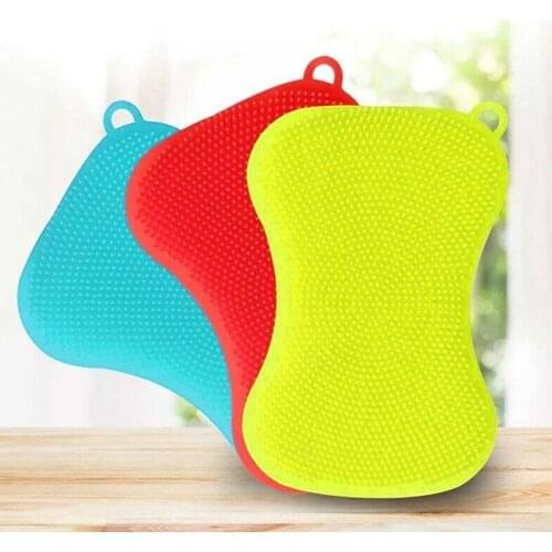 1pcs Kitchen Cleaning Brush Silicone Dishwashing Brush Scrubber Washing Dish Sponge Brushes Pot Pan Fruit Vegetable Cleaning