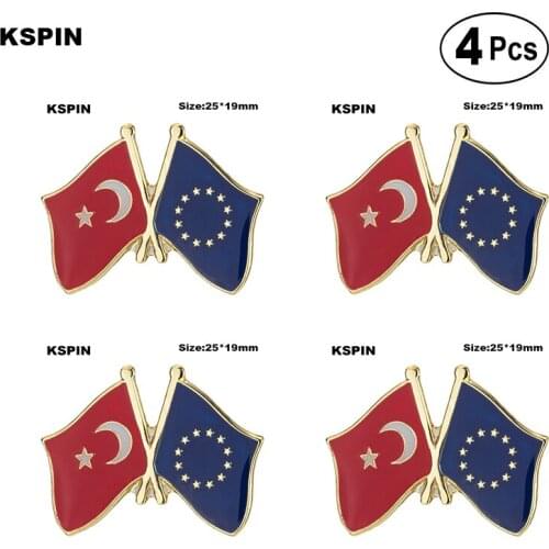 Turkey & European Union Friendship Lapel Pin Flag badge Brooch Pins Badges 4Pcs a Lot