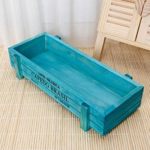 Vintage Wood Rectangle Garden Flower Planter Succulent Pot Trough Box Plant Bed storage box
