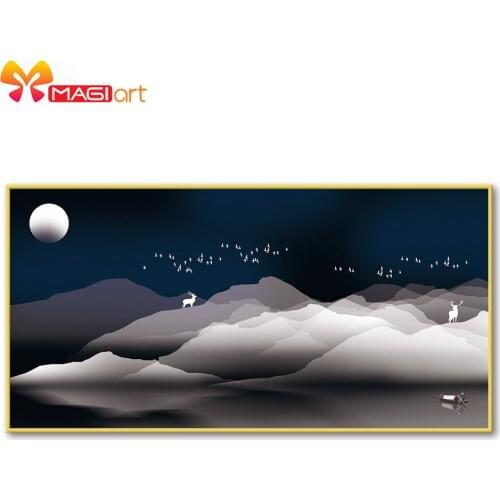 Cross stitch kits Embroidery needlework sets 11CT water soluble canvas patterns 14CT Animal style Mountain Elk wide-NCMA115