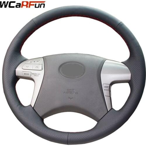 WCaRFun Hand-Stitched Black Artificial Leather Car Steering Wheel Cover for Toyota Highlander Toyota Camry 2007-2011