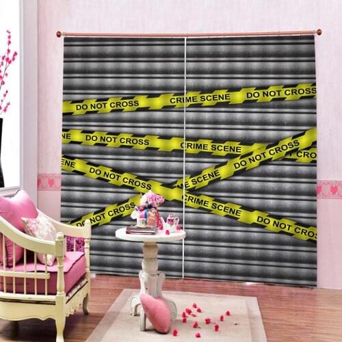 Yellow bundle crime scene Curtains For Living room Bedroom Blackout Curtains Grey roll door Drapes Decor Custom any size