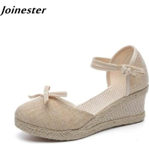 Women Wedge Sandals Ankle Strap Casual Shoes for Ladies босоножки женские 2021 Closed Toe Summer Heels Straw Braided Sandal