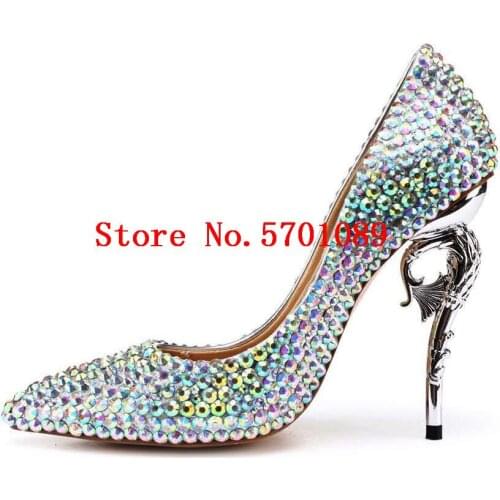 Lady Silver Glass Diamond High Heels Star Sparkle Bling Bling Glitter Rhinestone Wedding Shoes Crystal Profiled Heels Pumps