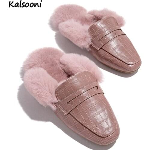 Kalsooni 2021 Winter Plush Mules Shoes Outdoor Flat Slippers