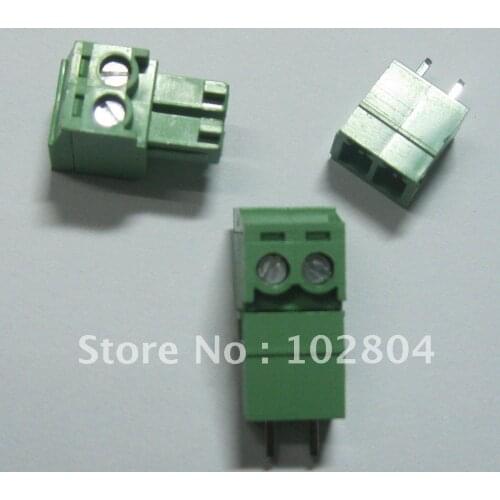 100 pcs 2pin/way Pitch 3.81mm Screw Terminal Block Connector Green Color T Type with pin