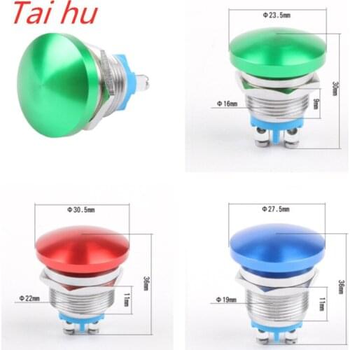 16mm 19mm 22mm Momentary/ Latching Metal aluminum mushroom head switch Push Button Switch Car press button 2pin terminal