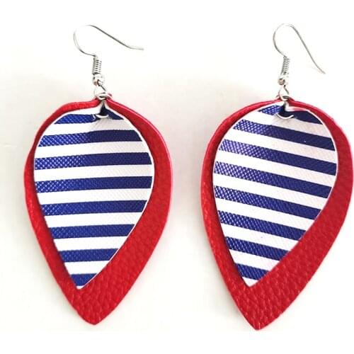 2019 New Double Layer Glitter Colorful Striped Teardrop Earrings Blue White Stripes Large Leaf Earrings Women Girl Gifts