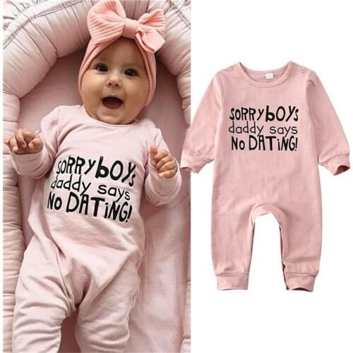 2020 Newborn Baby Girl Clothes Long Sleeve Letter Print Romper Jumpsuit Casual Playsuit Outfits Cotton Pink