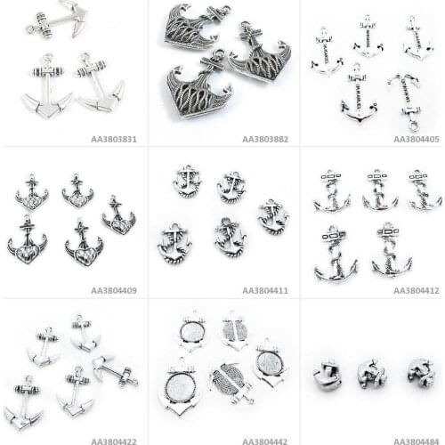 Antique Silver Tone Jewelry Charms Boat Anchor Loose Beads Cabochon Setting Blank Love Heart Bracelet Pendant Beading Craft