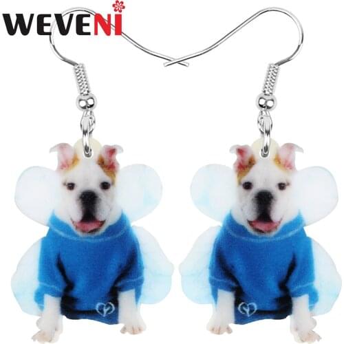 WEVENI Acrylic Sitting French Bulldog Earrings Printing Animal Dangle Drop Jewelry For Women Kid Novelty Birthday Gift Accessory