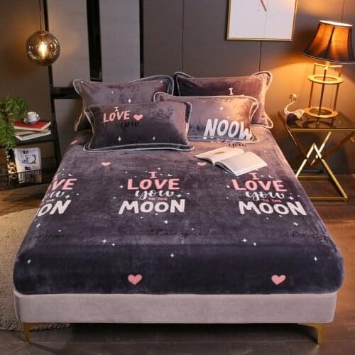 Velvet Elastic Fitted Sheet Home Bed Sheet Winter Warm Flannel Cartoon Mattress Cover Double Queen King Size Bedspread Wholesale