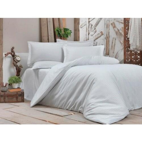 Land Of dowry Stripe Double Cotton Satin Duvet cover set White