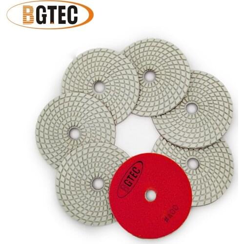 BGTEC 4inch 7pcs #400 Professional wet diamond flexible polishing pads 100mm grinding disc for polishing granite, marble, cerami